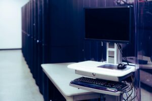 High-tech computer servers and data processing equipment in modern facility