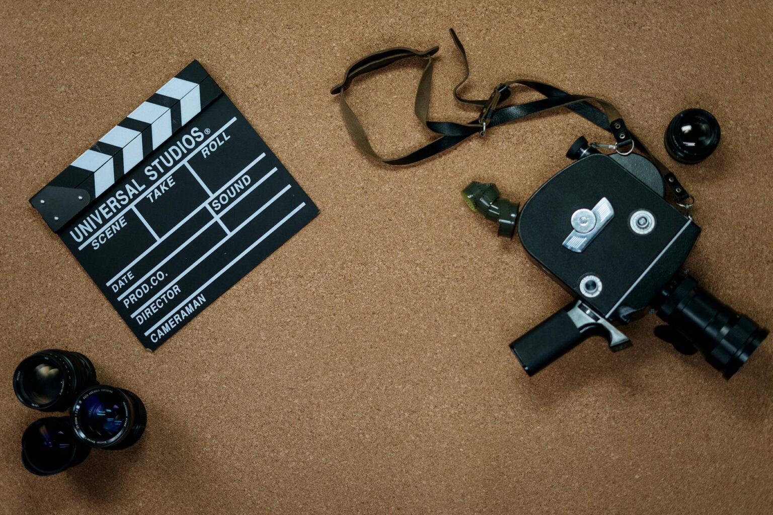 Professional movie camera and filming equipment on a movie set