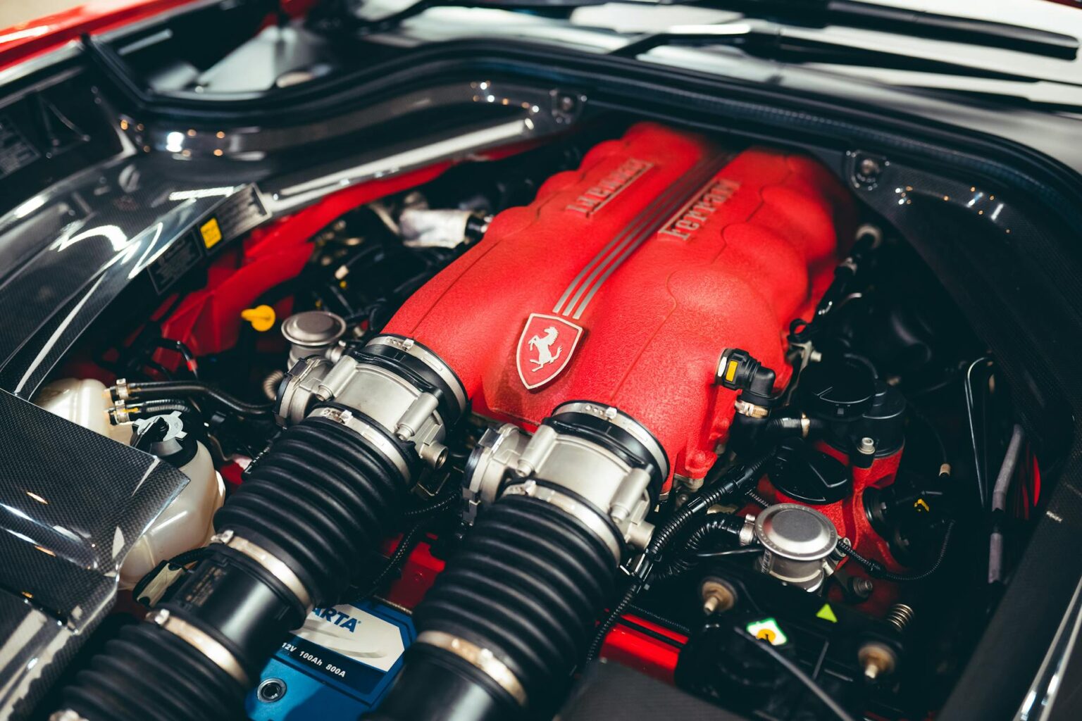 Close-up view of a high-performance car engine compartment