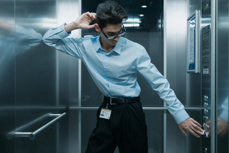 Person wearing smart glasses with AI interface display concept