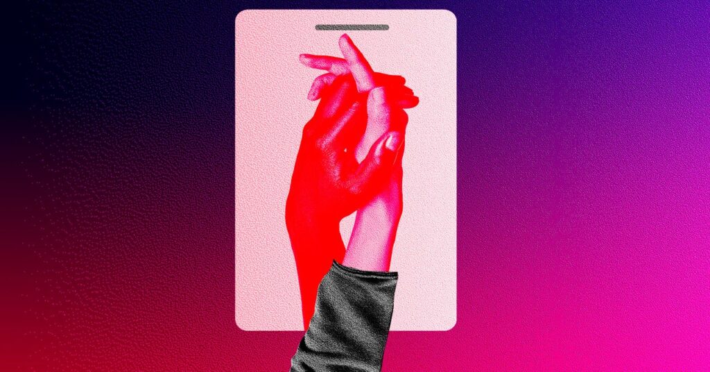 Asexual Users Turn to AI Chatbots for Non-Sexual Intimacy Person typing on computer keyboard with chat interface visible on screen