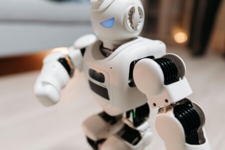 Humanoid robot standing in a research laboratory environment