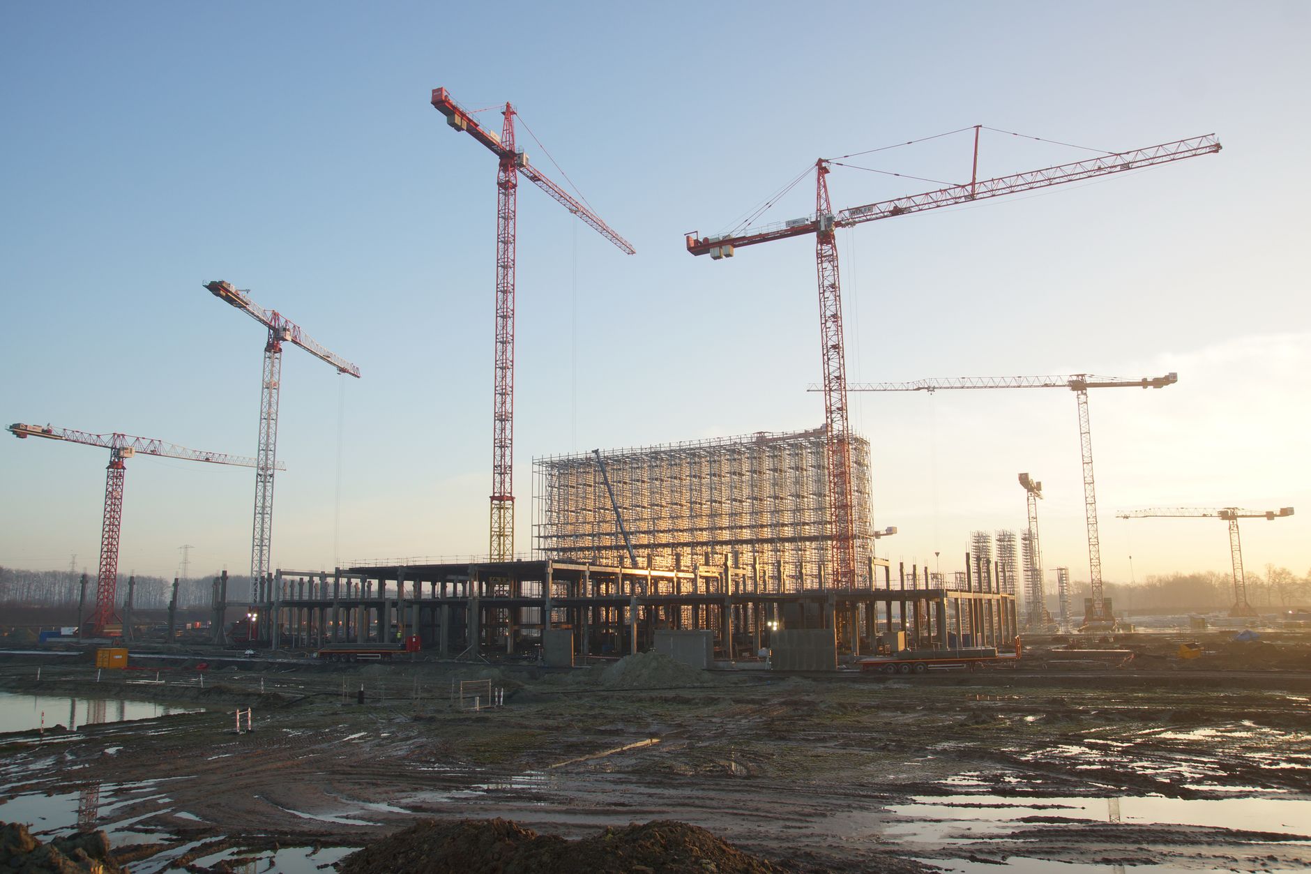 Aerial view of a large-scale factory construction site
