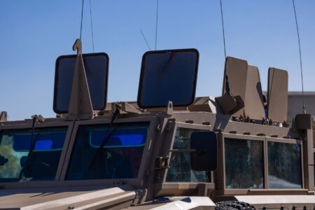 Military defense technology equipment representing directed energy weapons development