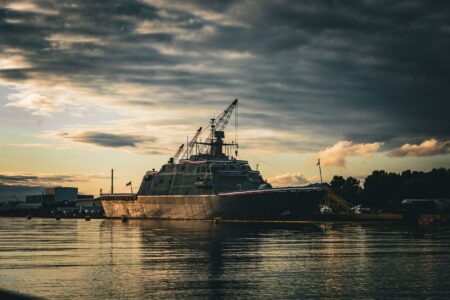 U.S. Navy warship at sea representing military technology investment