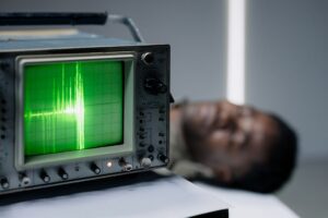 Vintage polygraph machine with paper readout representing AI-powered lie detection technology